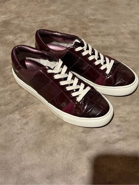 Tory Burch Burgundy Croc Embossed Leather and Patent Low Top Sneakers